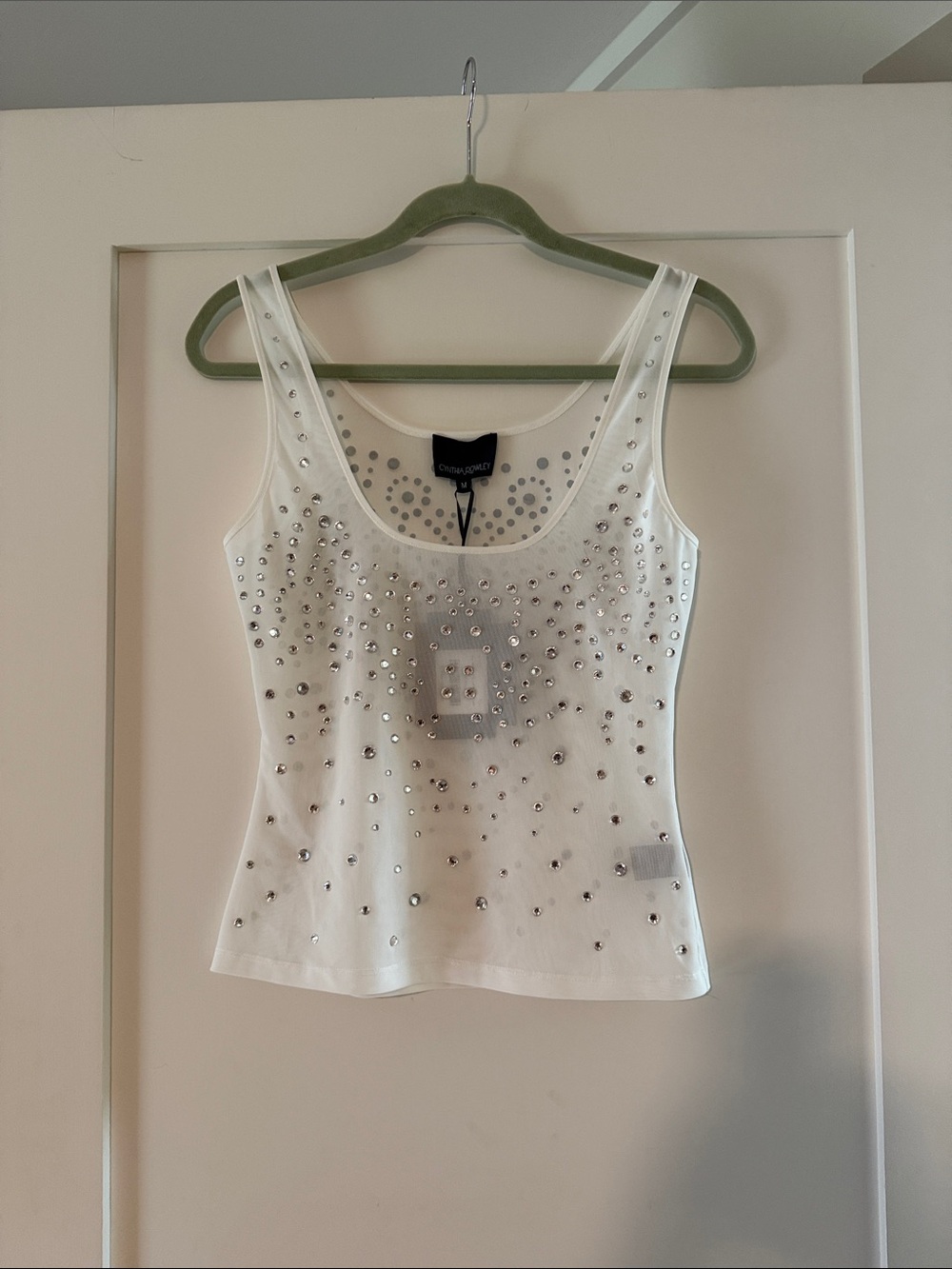 Cynthia Rowley White Crystal-Embellished Tank Top